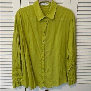 MNG Lime Green Button-Up Shirt with Ruffle Cuffs